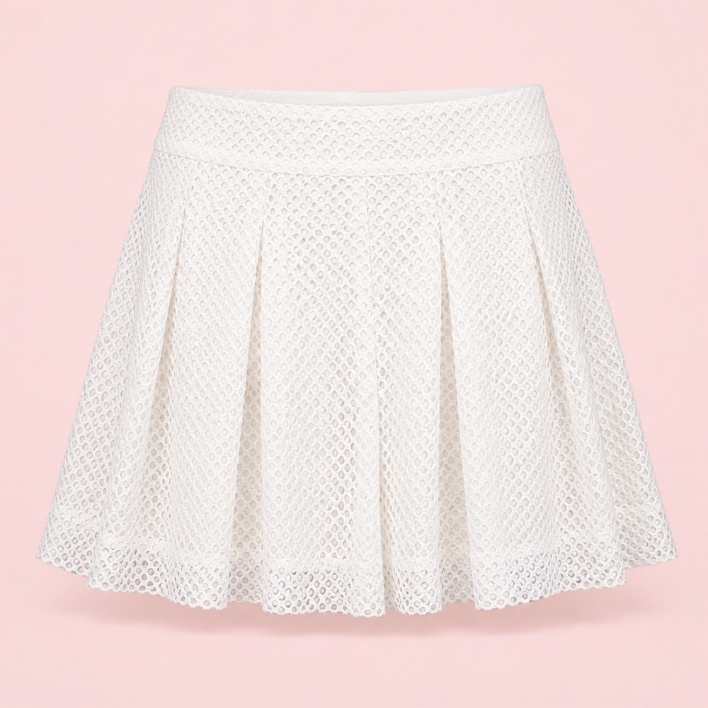 Banana Republic Mini Skirt White Knit Lace Pleated Tenniscore Coastal Preppy 4 - Picture 3 of 16